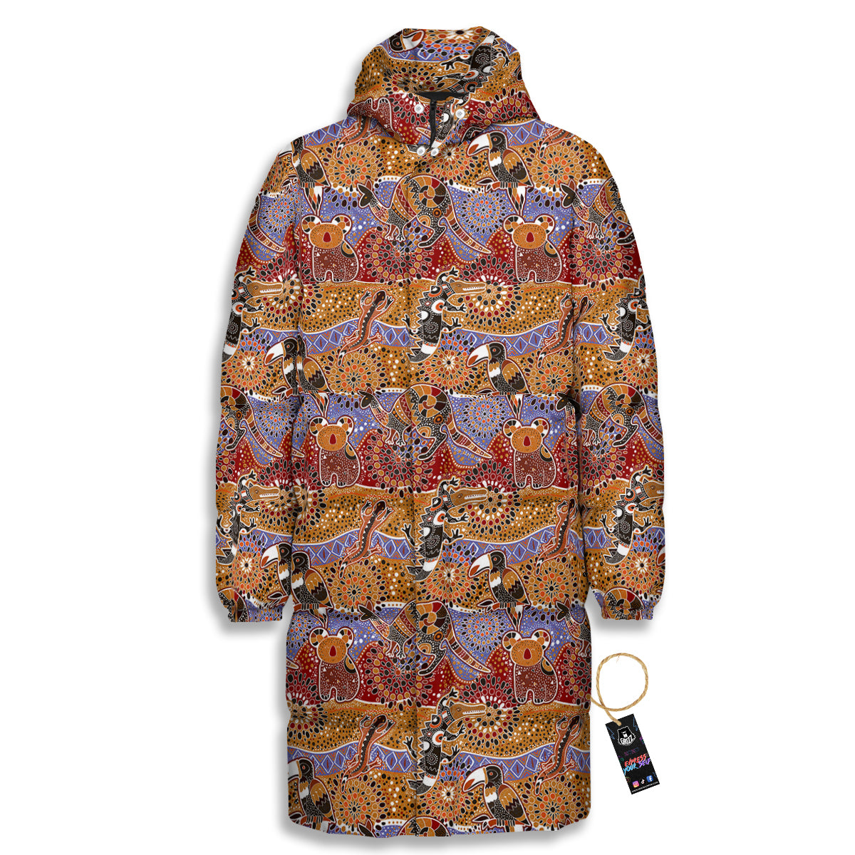 Animals Aboriginal Print Pattern Long Down Jacket-grizzshop