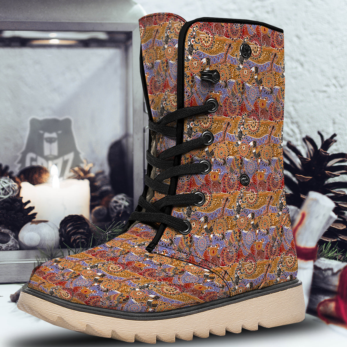 Animals Aboriginal Print Pattern Snow Boots-grizzshop