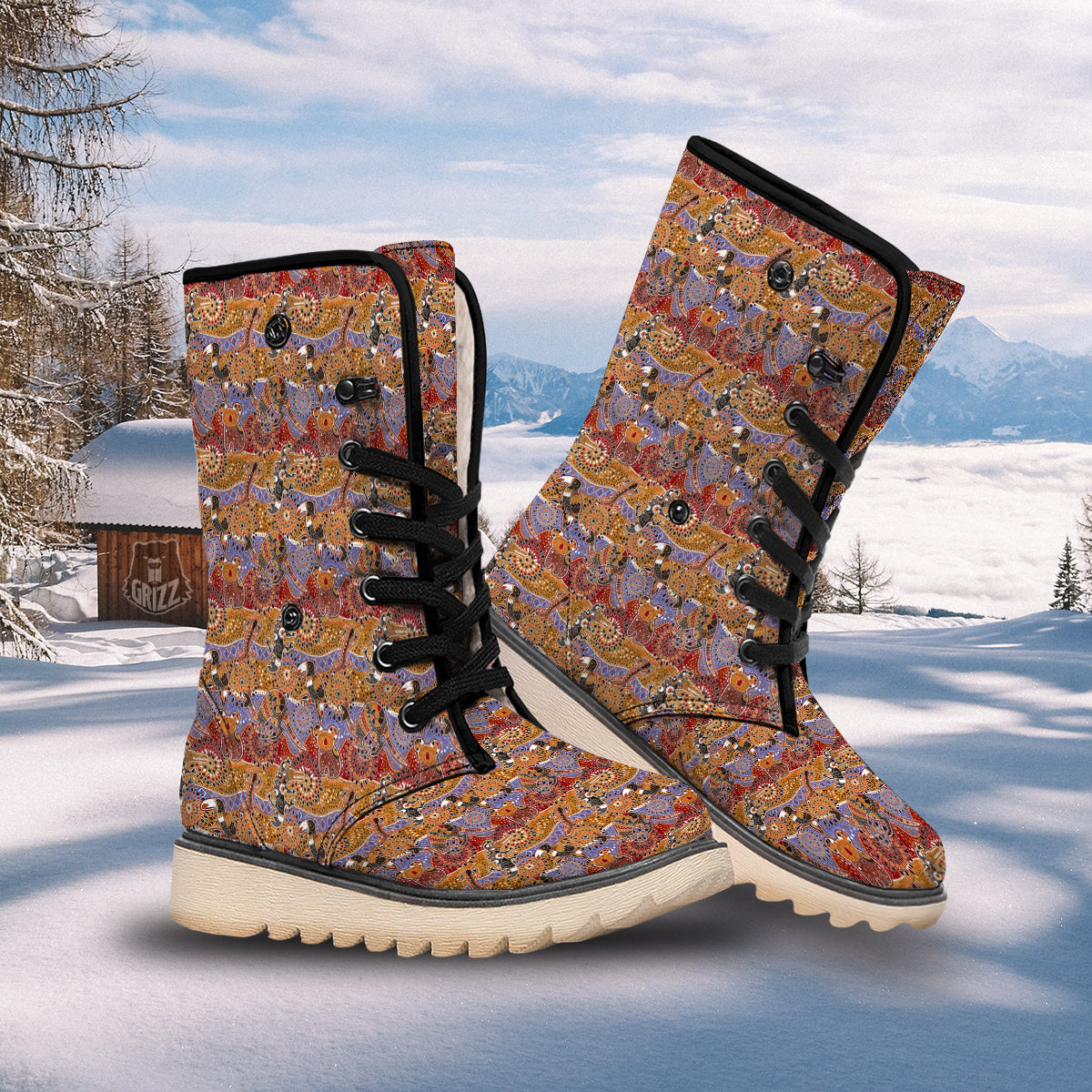 Animals Aboriginal Print Pattern Snow Boots-grizzshop