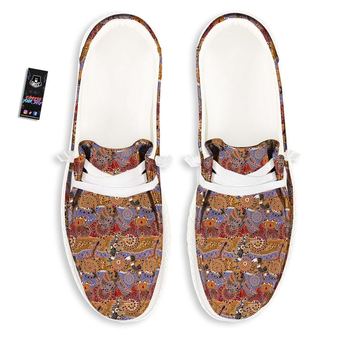 Animals Aboriginal Print Pattern White Loafers-grizzshop