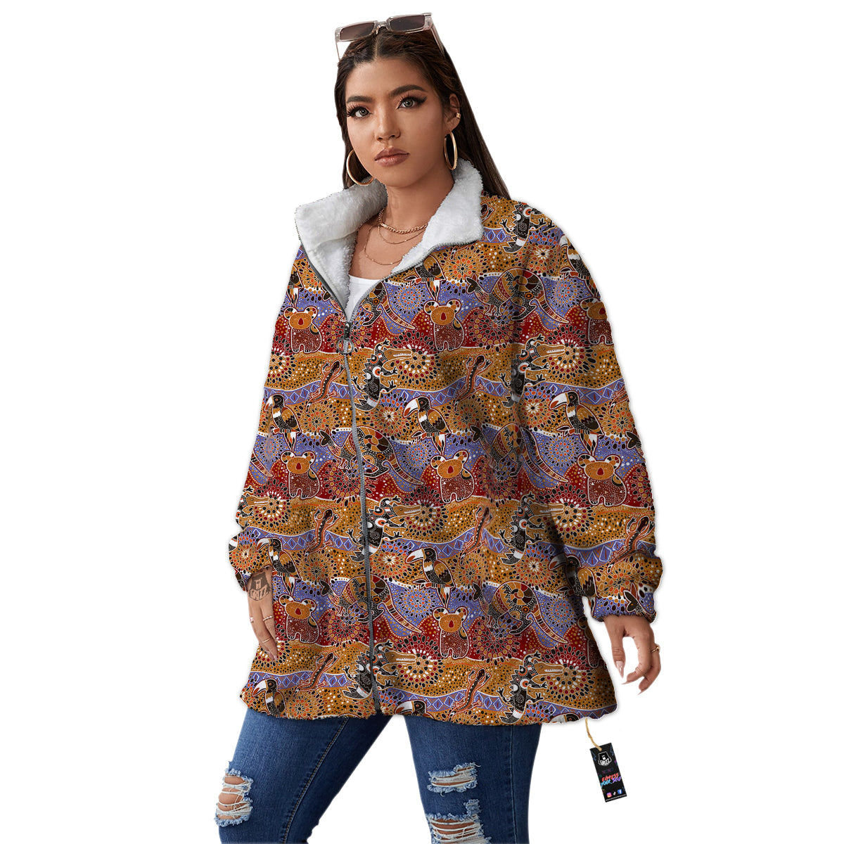 Animals Aboriginal Print Pattern Women's Sherpa Jacket-grizzshop