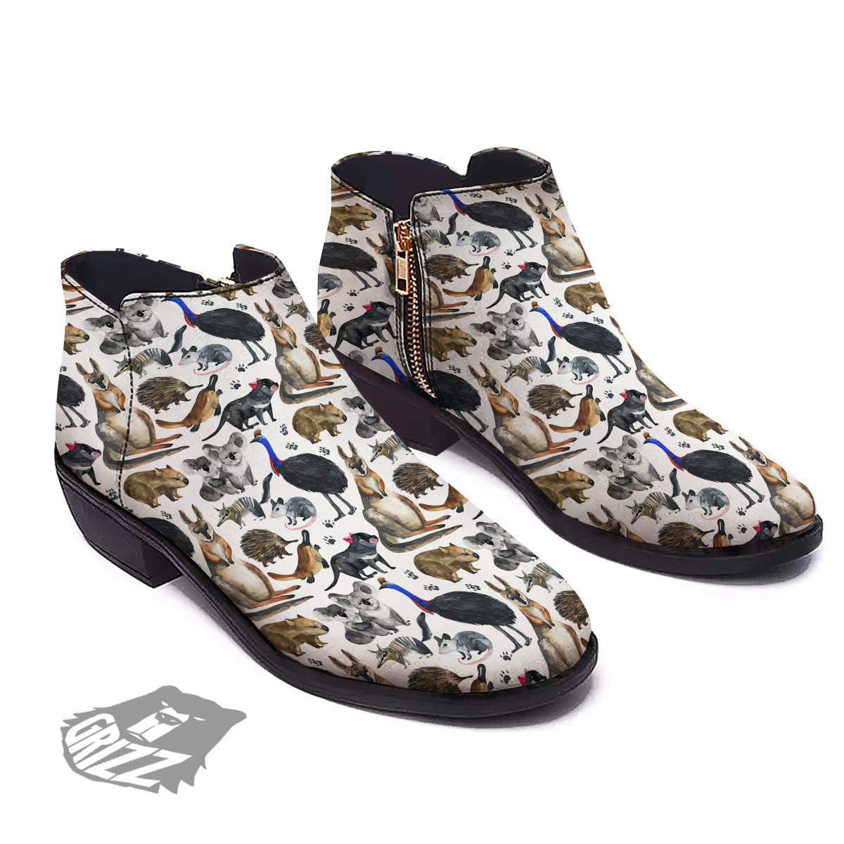 Animals Australian Print Pattern Ankle Boots-grizzshop