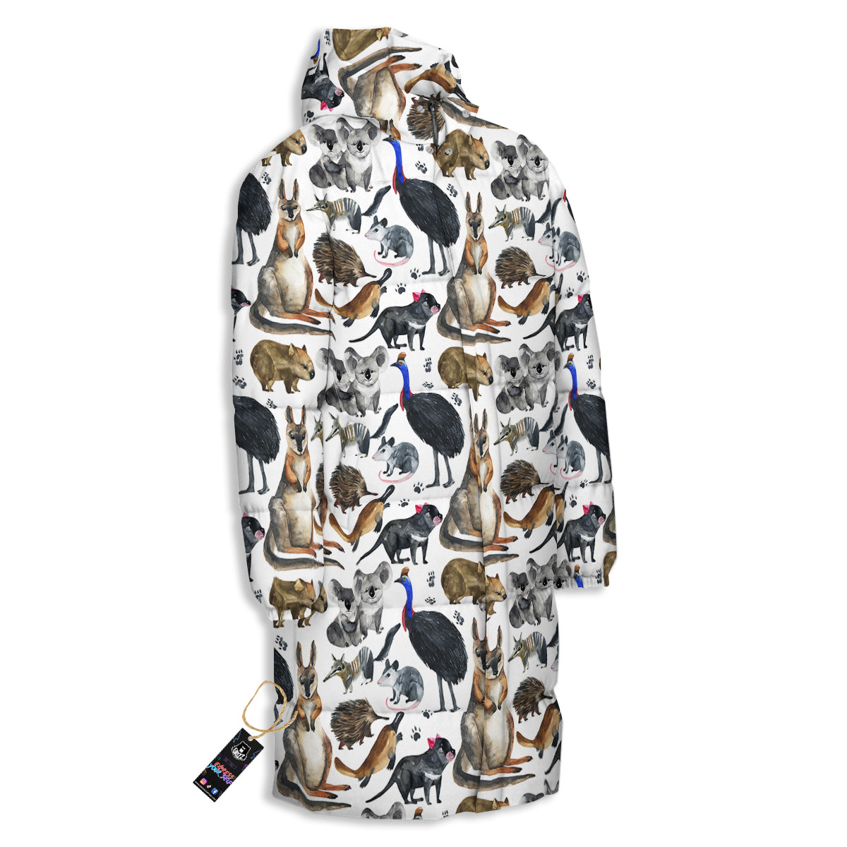 Animals Australian Print Pattern Long Down Jacket-grizzshop