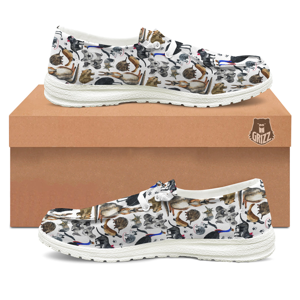 Animals Australian Print Pattern White Loafers-grizzshop