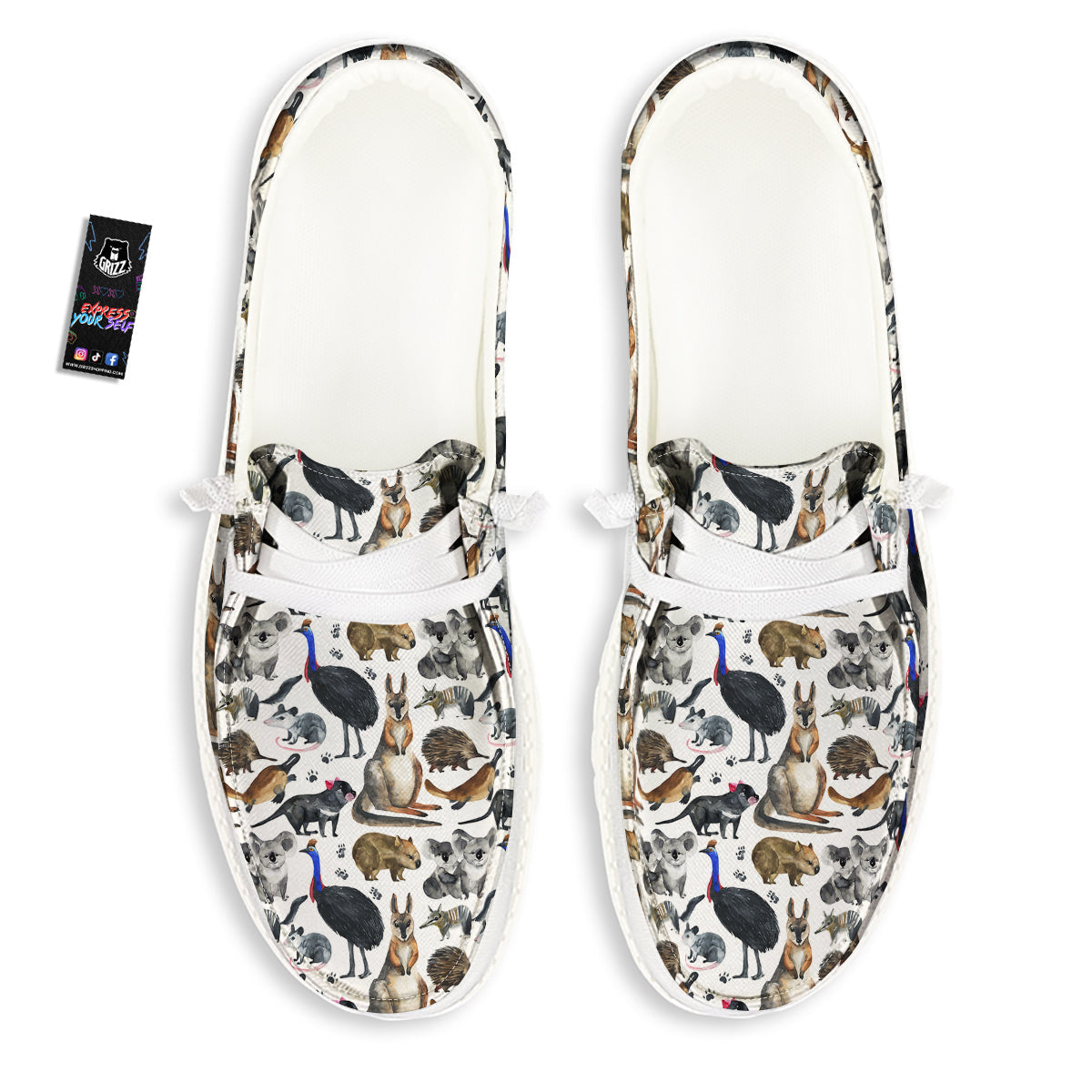 Animals Australian Print Pattern White Loafers-grizzshop