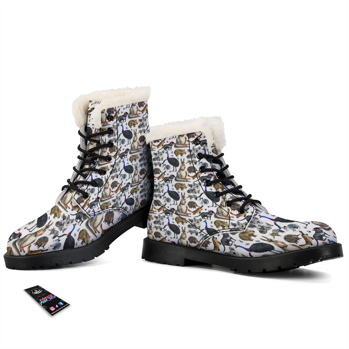 Animals Australian Print Pattern Winter Boots-grizzshop