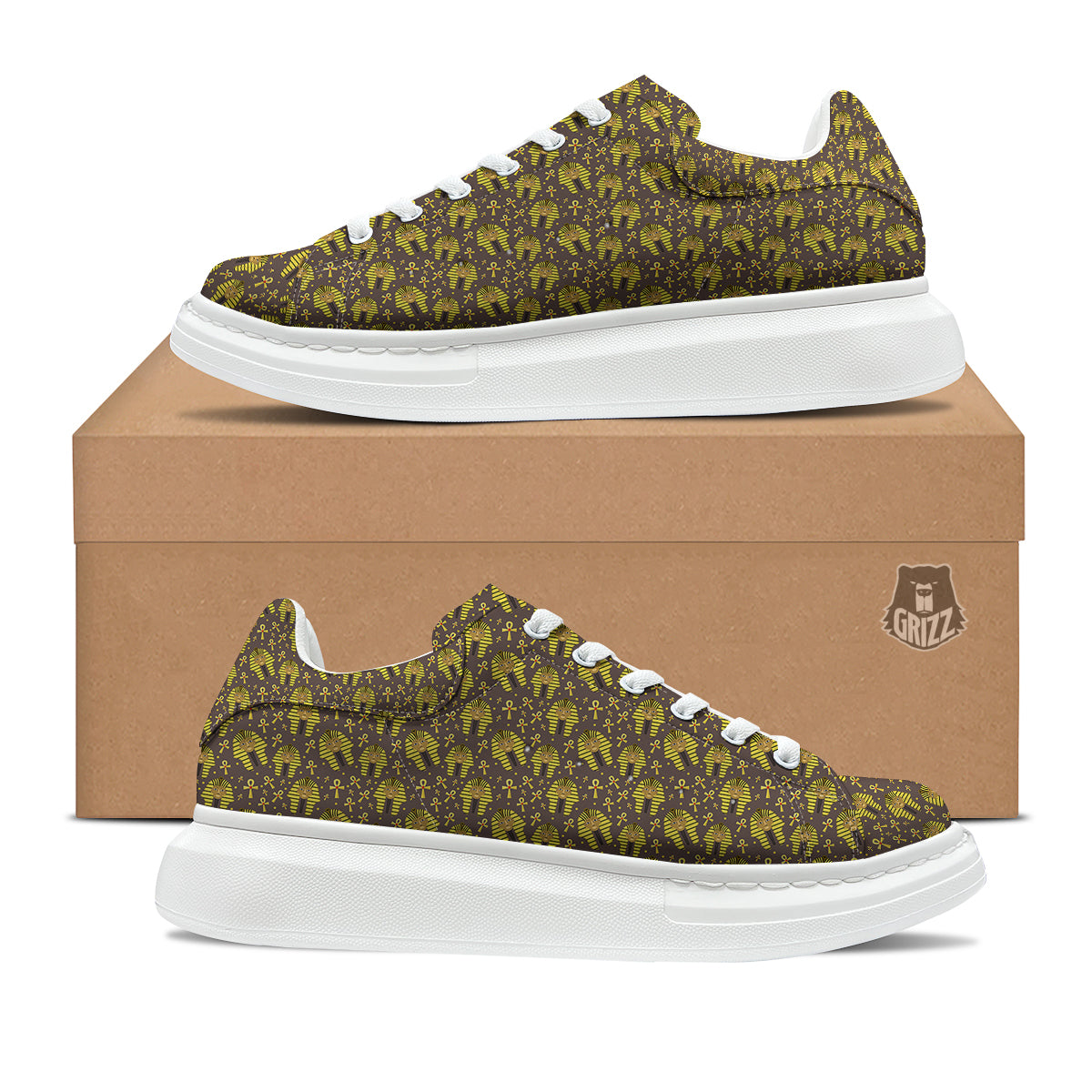 Ankh And Pharaoh Print Pattern Platform Shoes-grizzshop