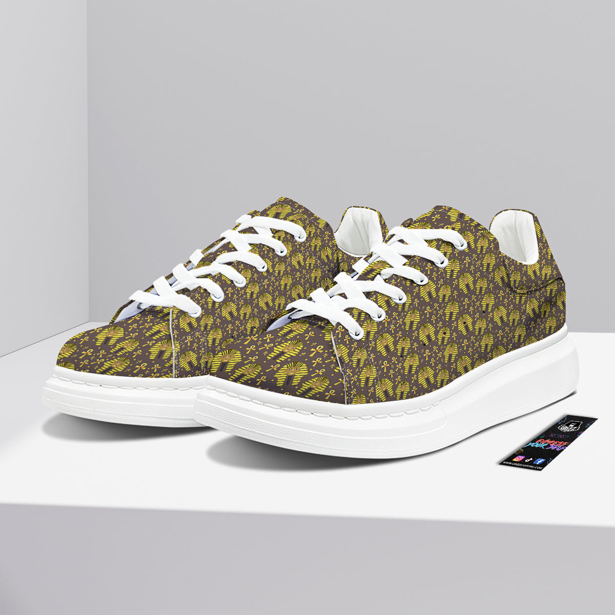 Ankh And Pharaoh Print Pattern Platform Shoes-grizzshop
