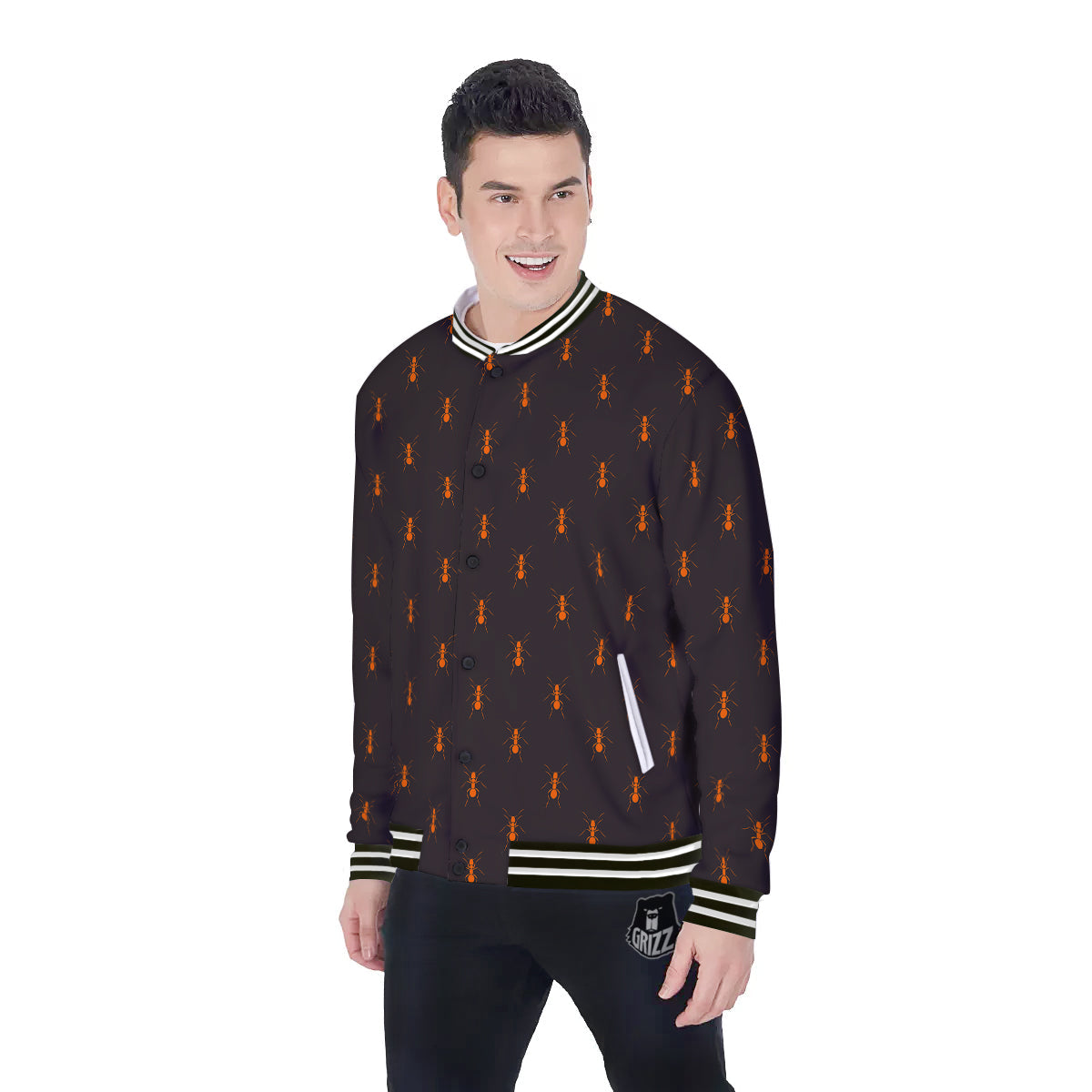 Ant Orange Print Pattern Baseball Jacket-grizzshop