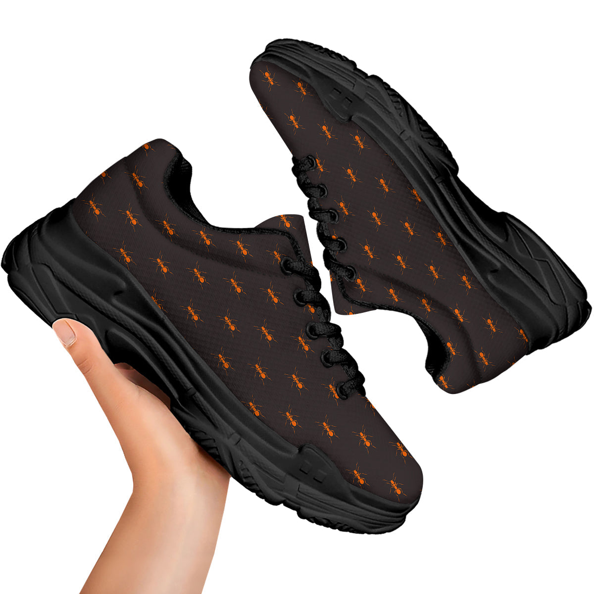 Ant Orange Print Pattern Black Chunky Shoes-grizzshop