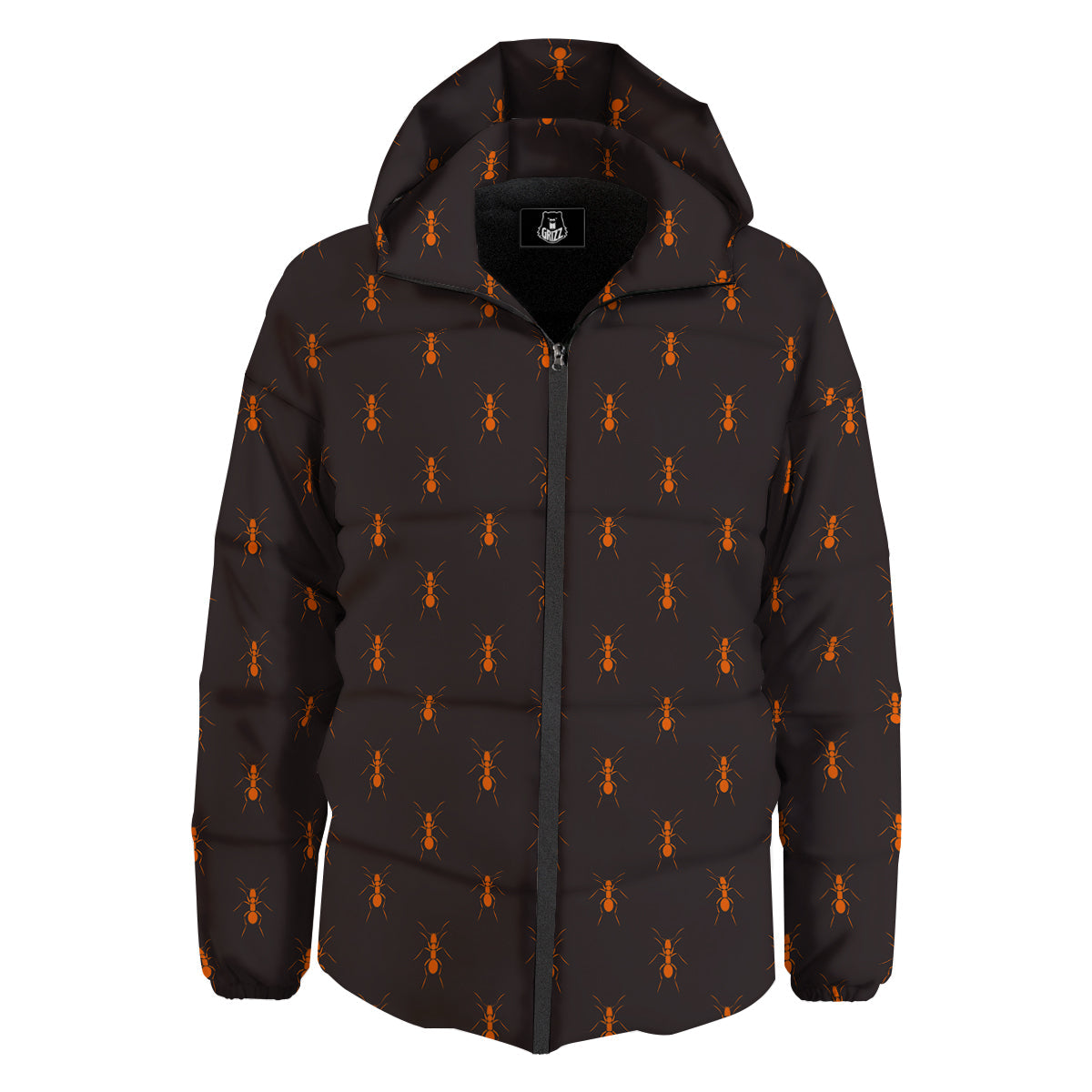 Ant Orange Print Pattern Down Jacket-grizzshop