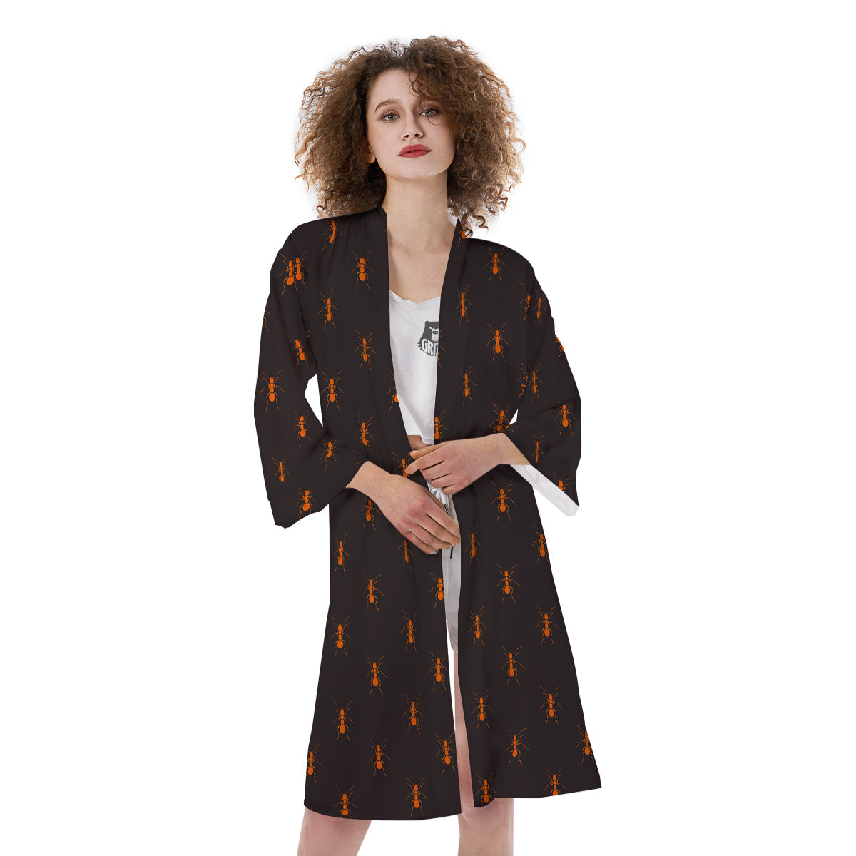 Ant Orange Print Pattern Kimono-grizzshop