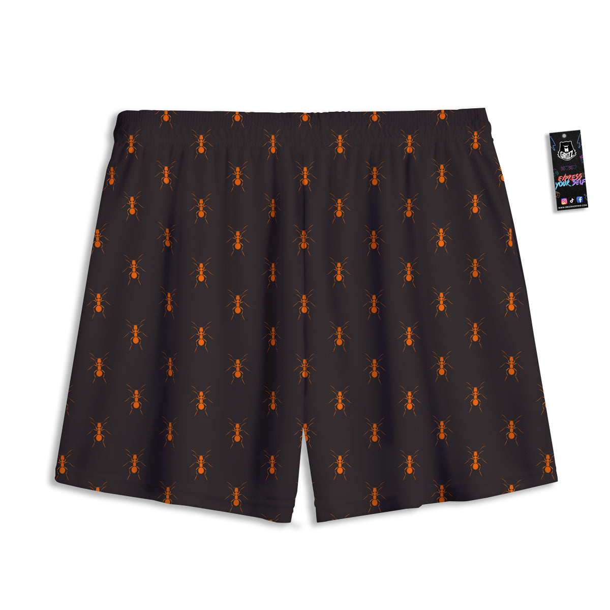 Ant Orange Print Pattern Mesh Shorts-grizzshop