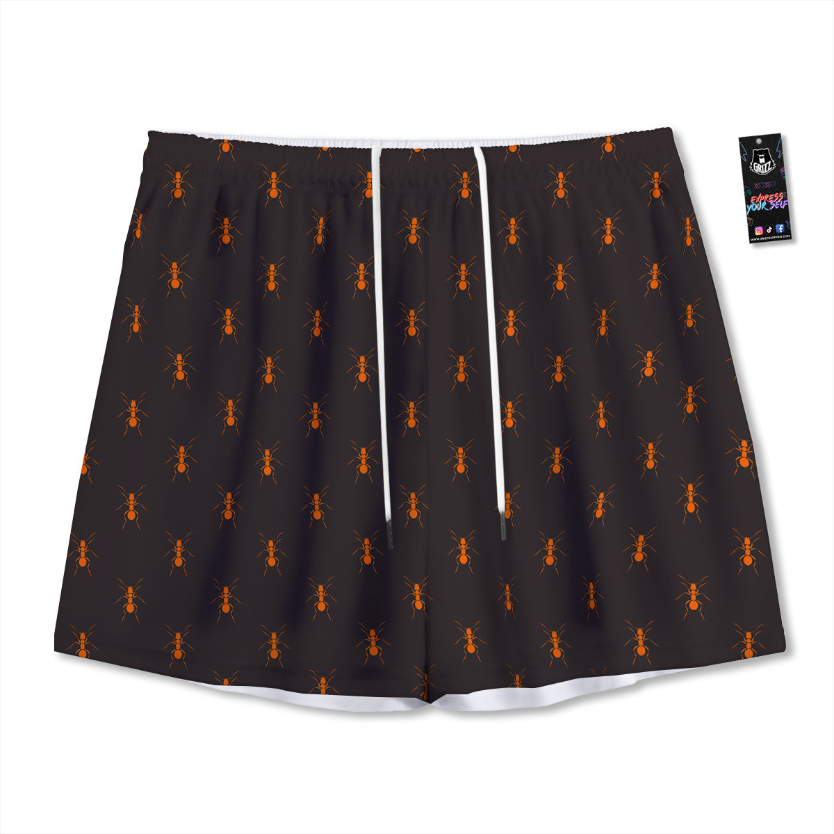 Ant Orange Print Pattern Mesh Shorts-grizzshop