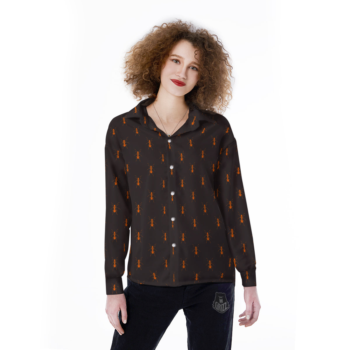 Ant Orange Print Pattern Women's Long Sleeve Shirts-grizzshop