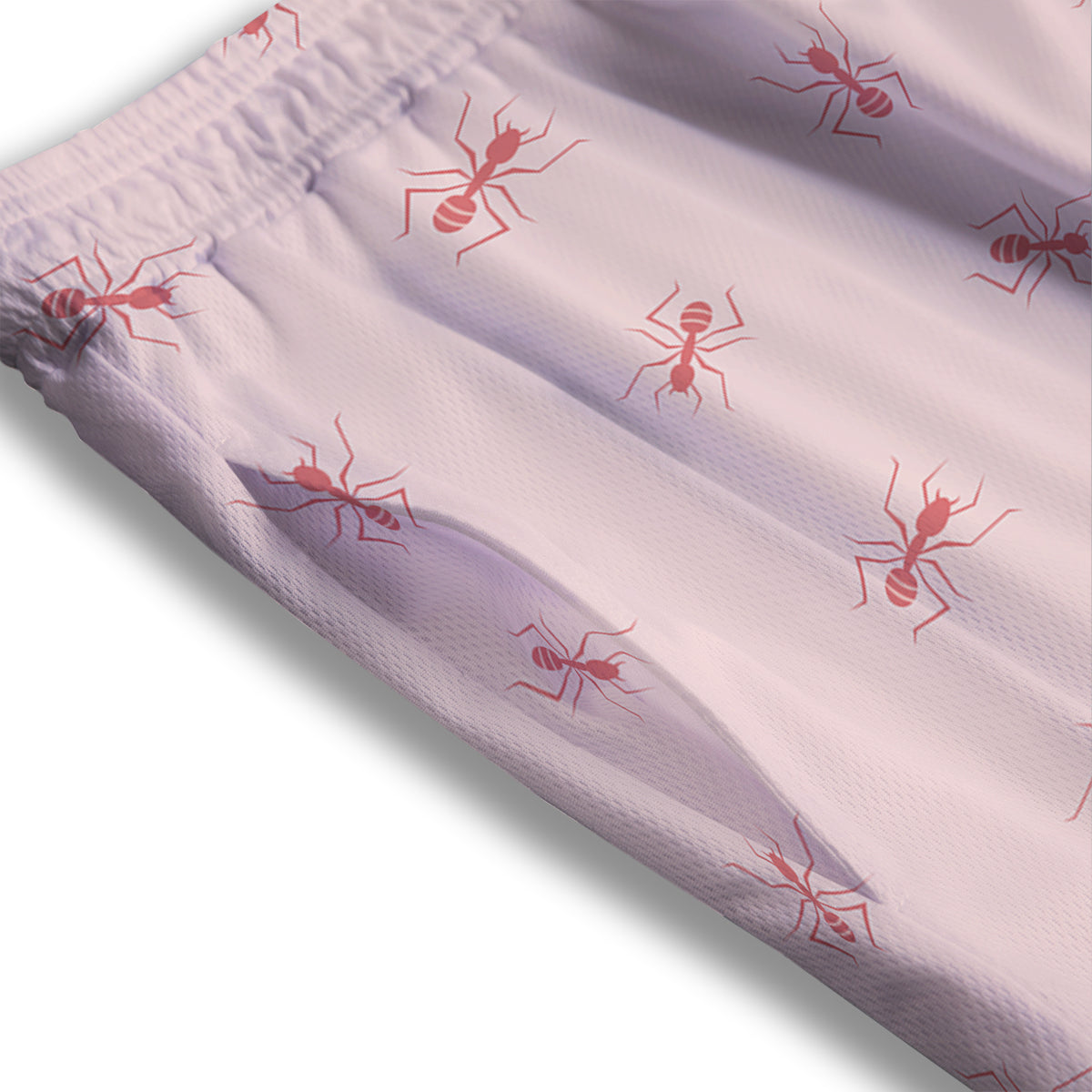 Ant Red Pink Print Pattern Mesh Shorts-grizzshop