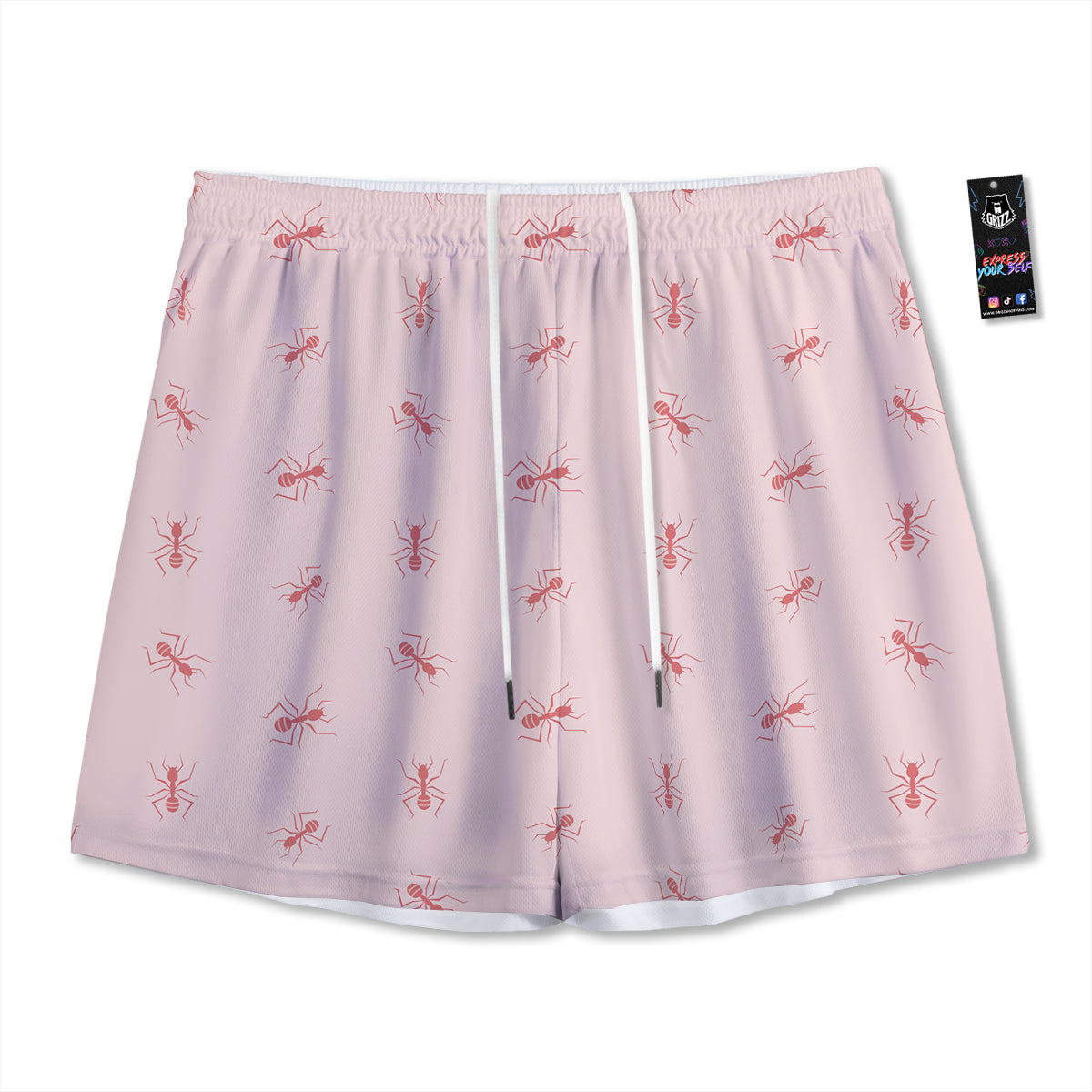 Ant Red Pink Print Pattern Mesh Shorts-grizzshop