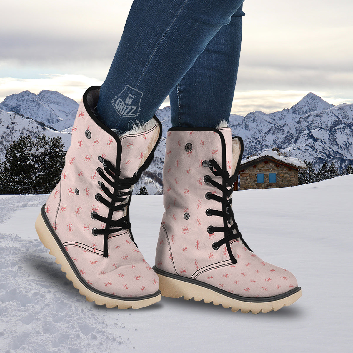 Ant Red Pink Print Pattern Snow Boots-grizzshop