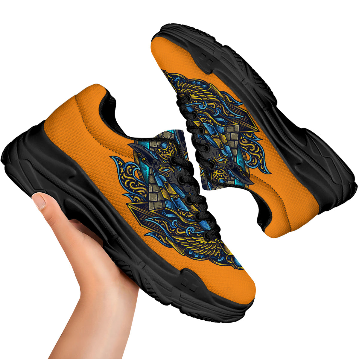 Anubis Engraving Ornament Print Black Chunky Shoes-grizzshop