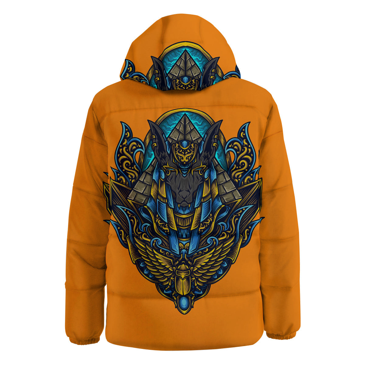 Anubis Engraving Ornament Print Down Jacket-grizzshop