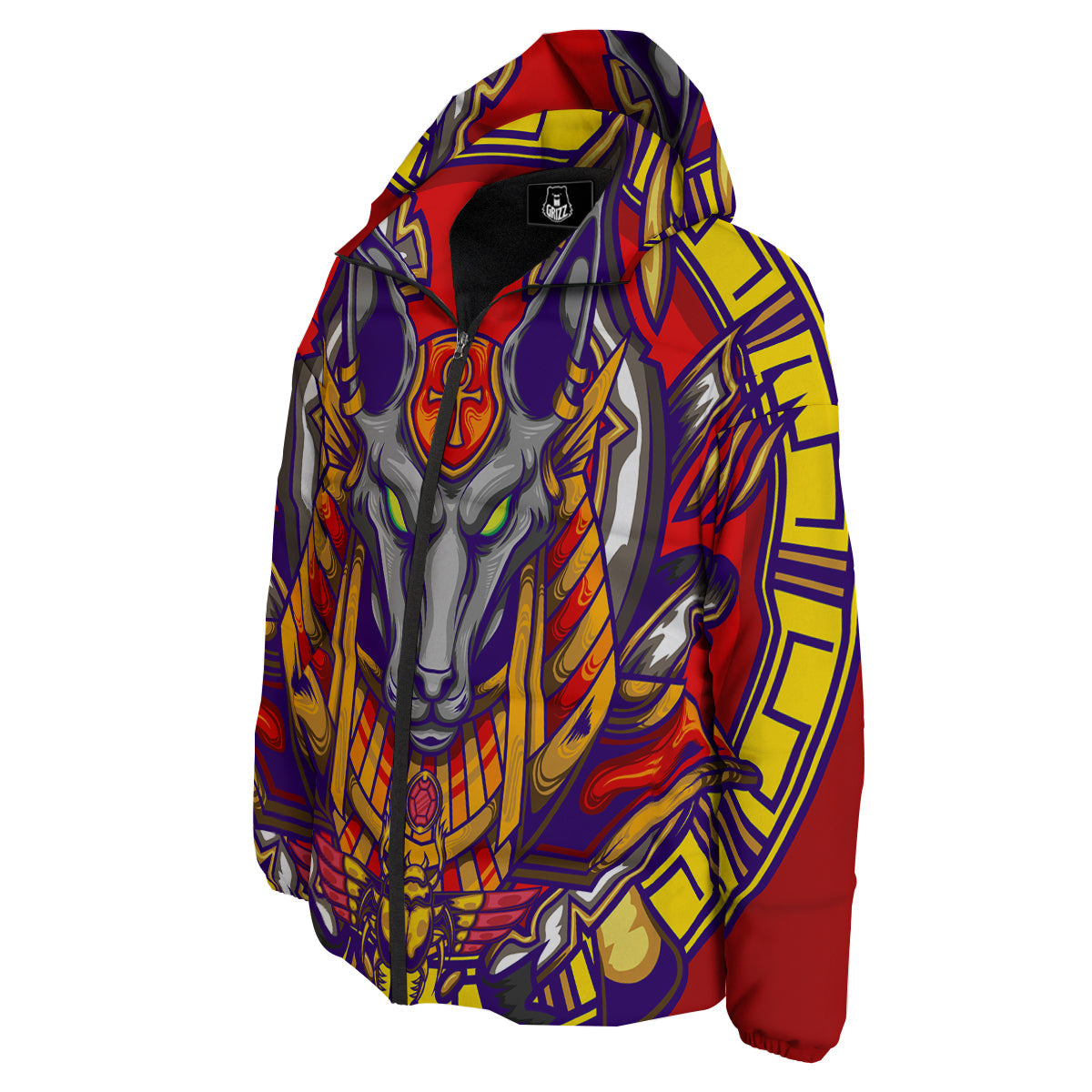 Anubis Exotic Egyptian Print Down Jacket-grizzshop