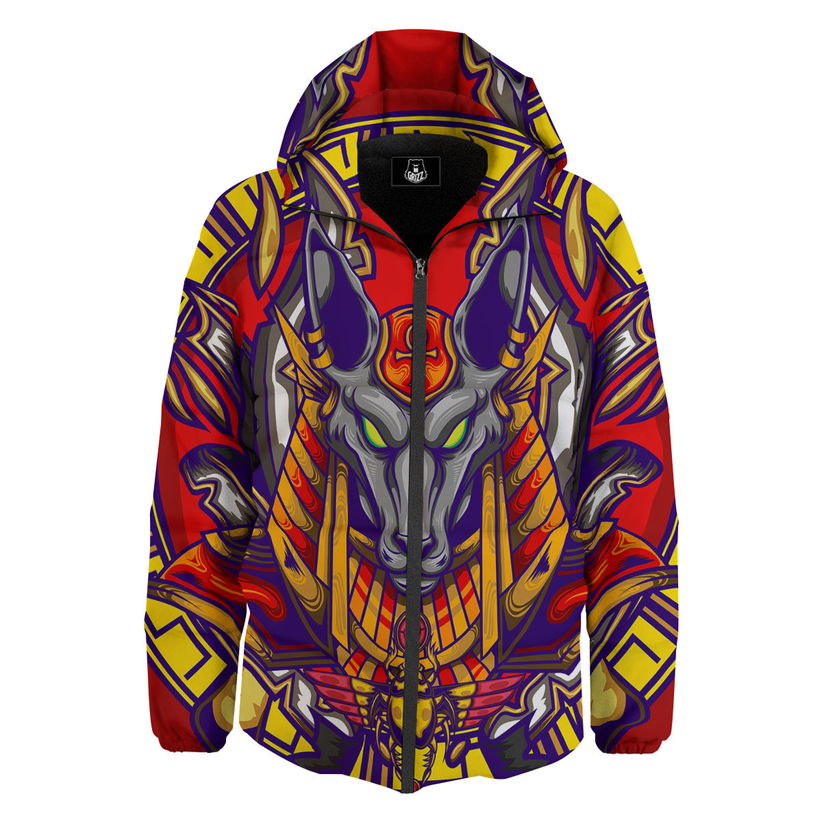 Anubis Exotic Egyptian Print Down Jacket-grizzshop