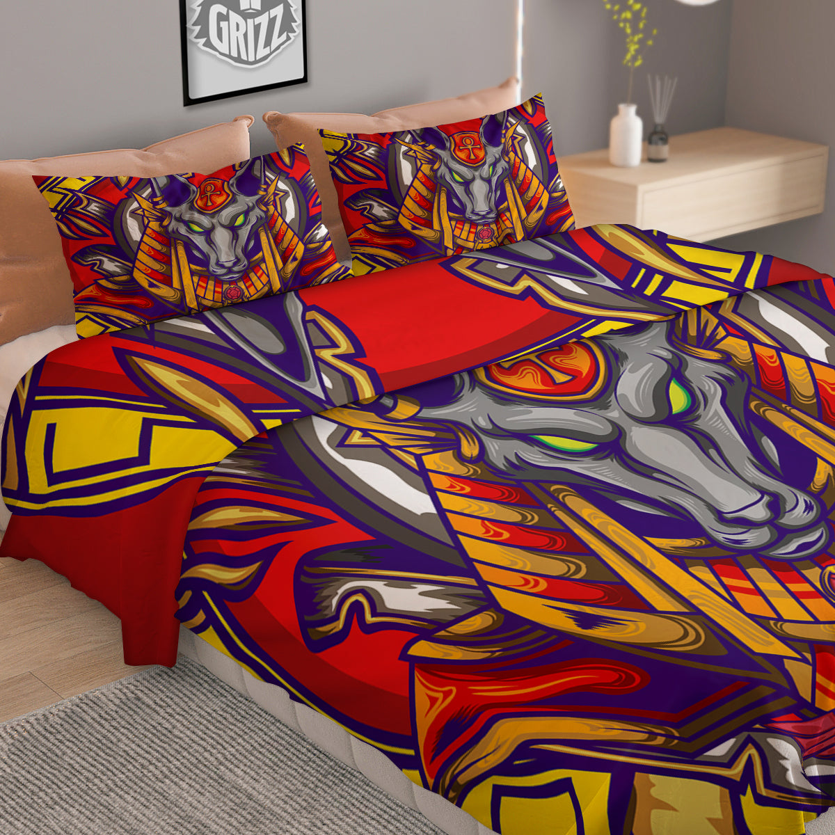 Anubis Exotic Egyptian Print Duvet Cover Bedding Set