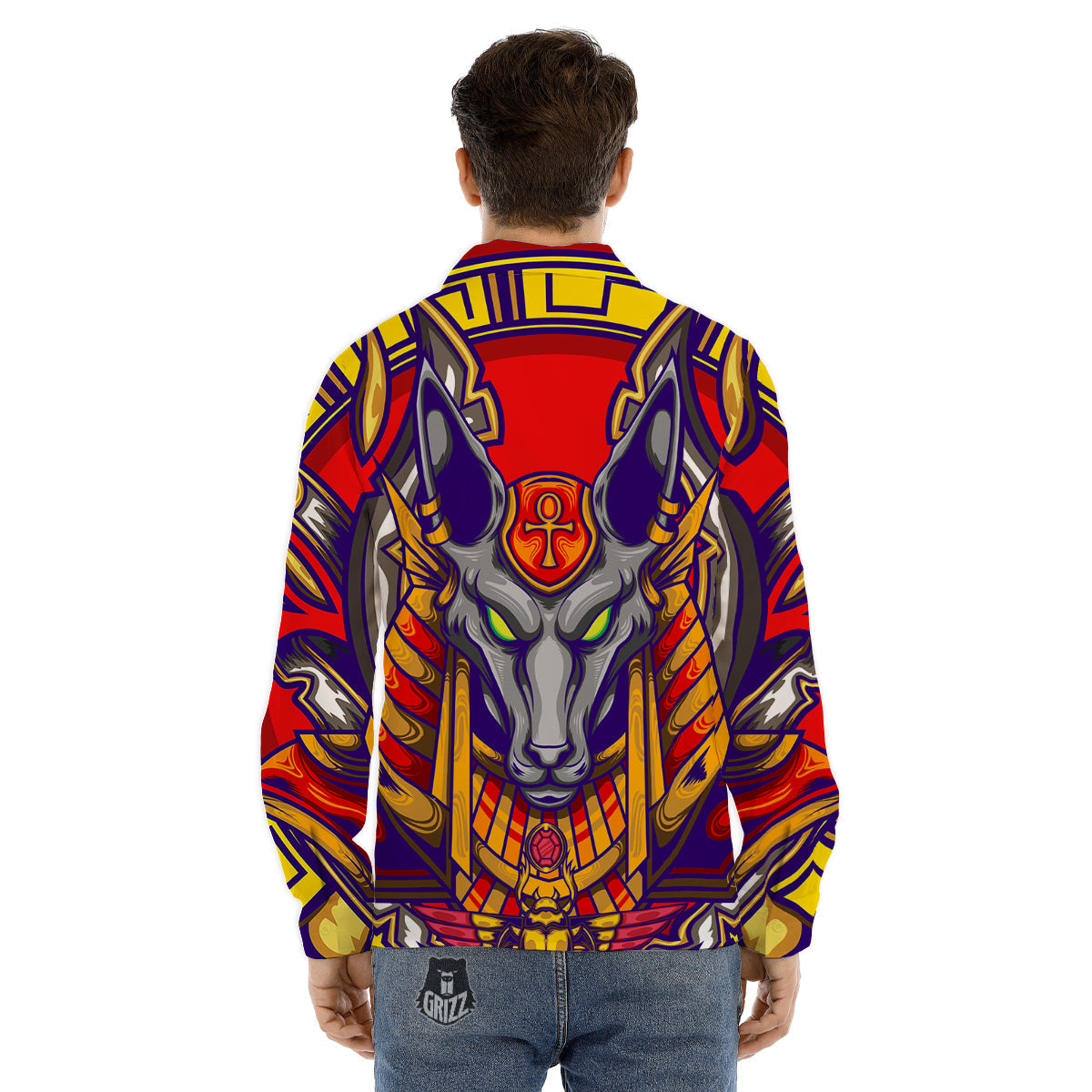 Anubis Exotic Egyptian Print Men's Dress Shirts-grizzshop