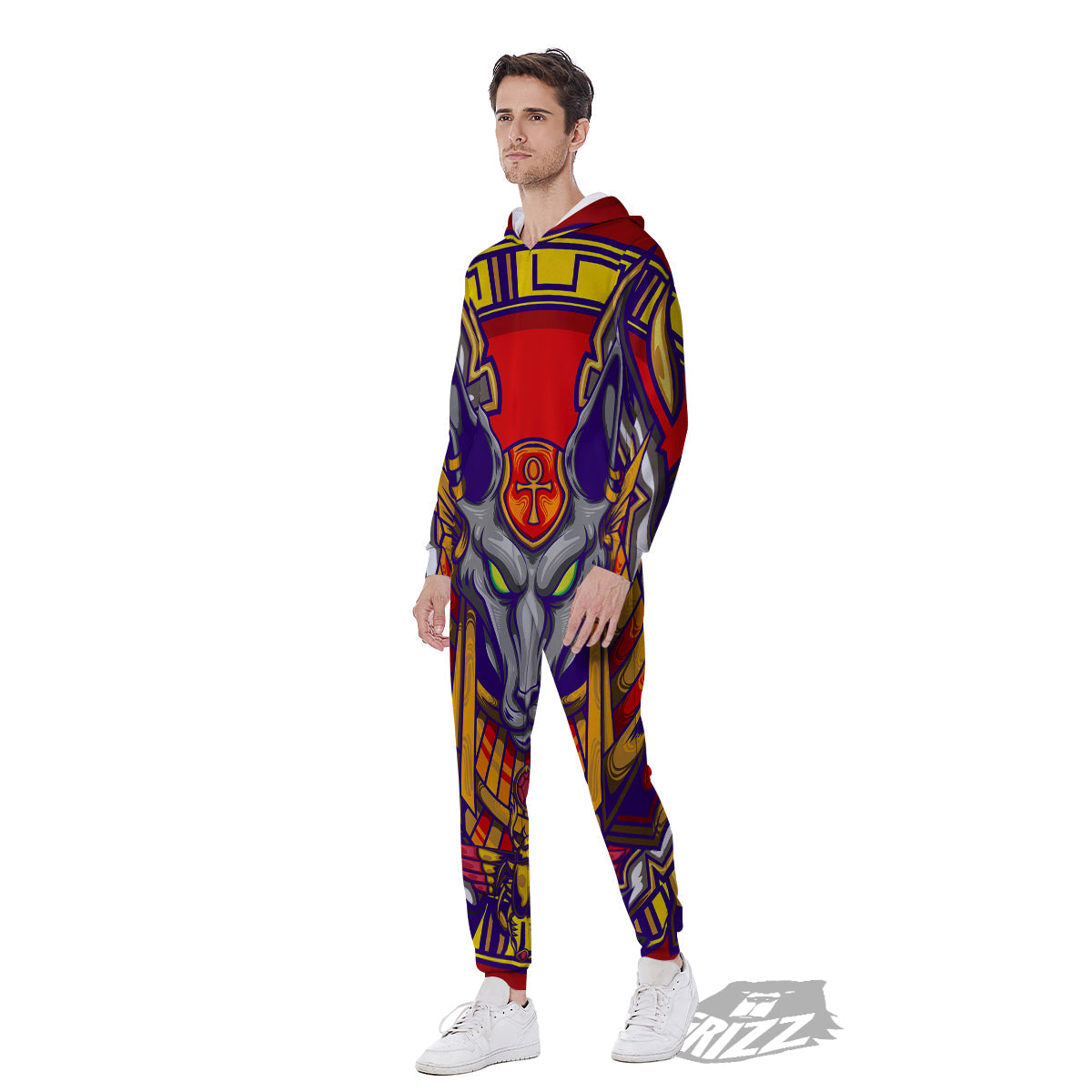 Anubis Exotic Egyptian Print Men's Jumpsuit-grizzshop