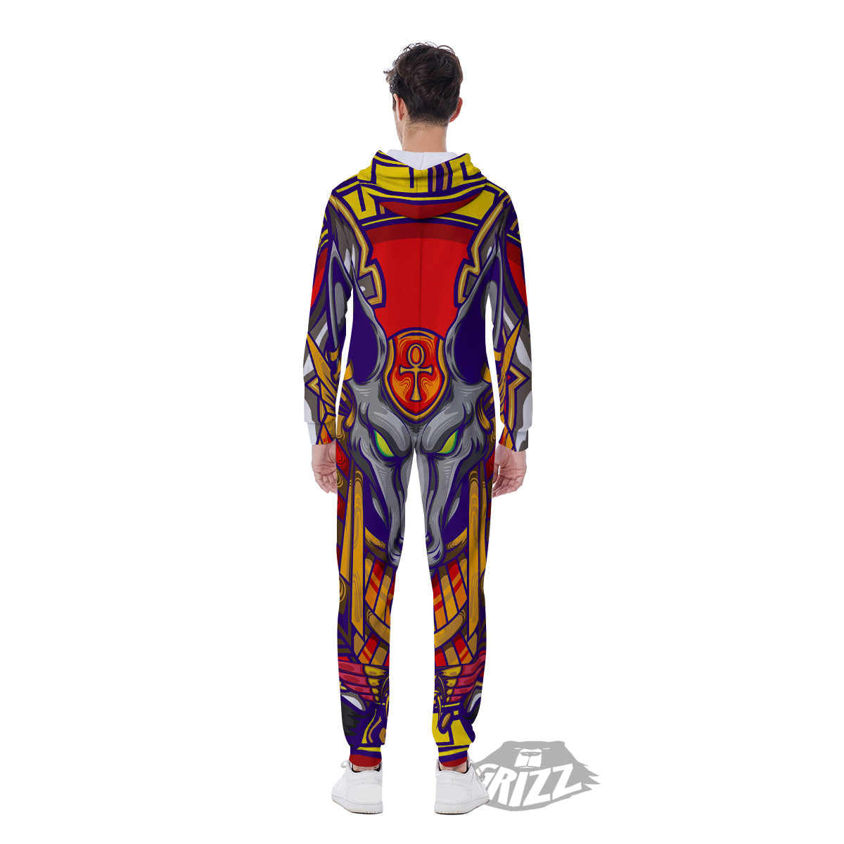 Anubis Exotic Egyptian Print Men's Jumpsuit-grizzshop