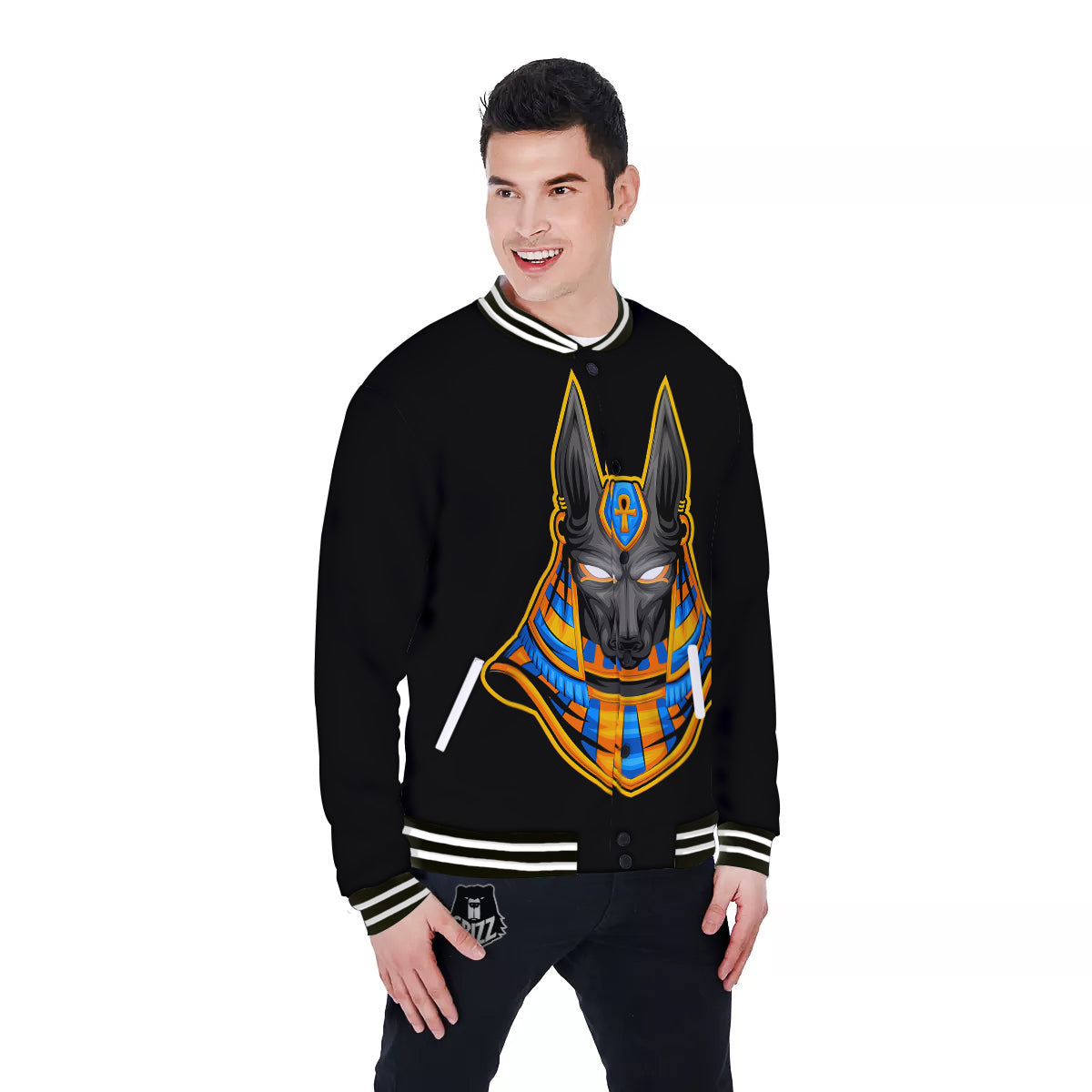 Anubis God Print Baseball Jacket-grizzshop