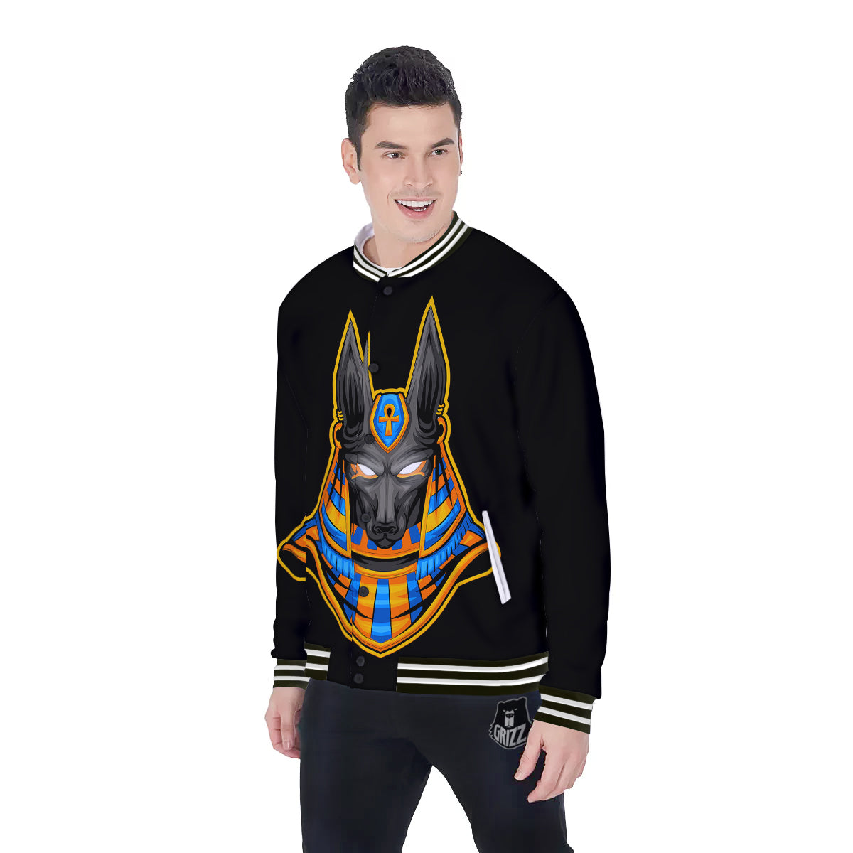 Anubis God Print Baseball Jacket-grizzshop