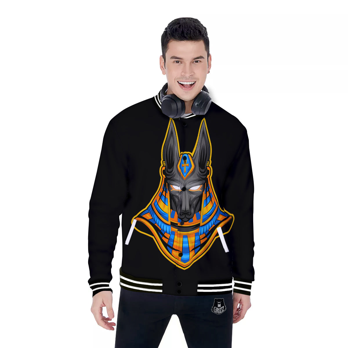 Anubis God Print Baseball Jacket-grizzshop