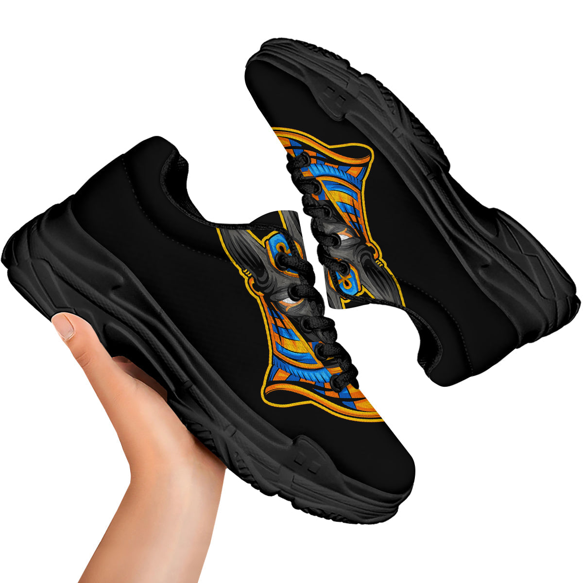 Anubis God Print Black Chunky Shoes-grizzshop