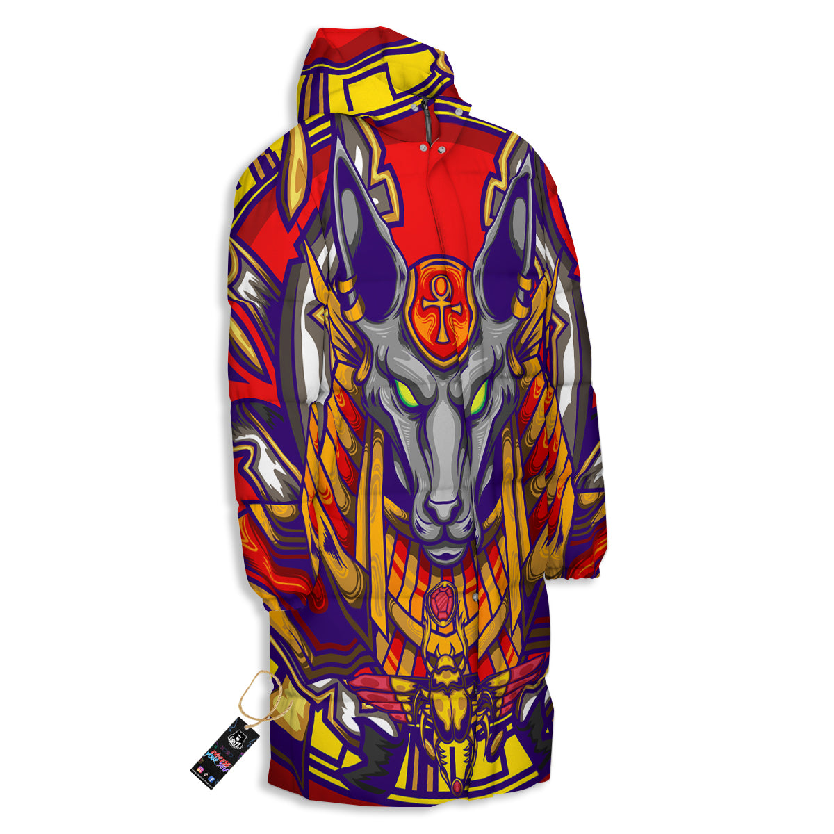 Anubis Exotic Egyptian Print Long Down Jacket