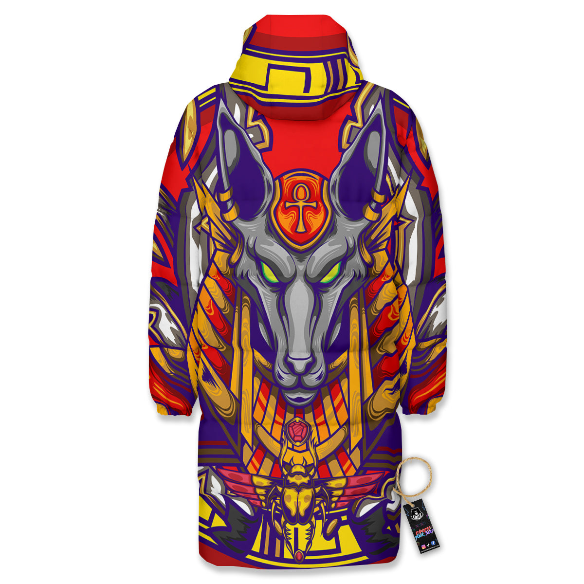 Anubis Exotic Egyptian Print Long Down Jacket