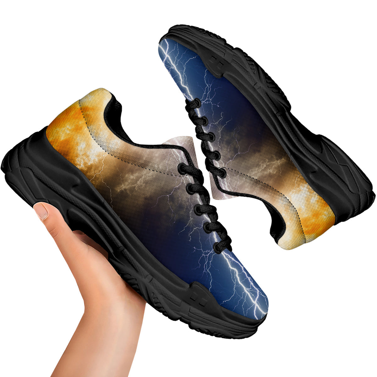 Apocalyptic Lightnings Print Black Chunky Shoes-grizzshop