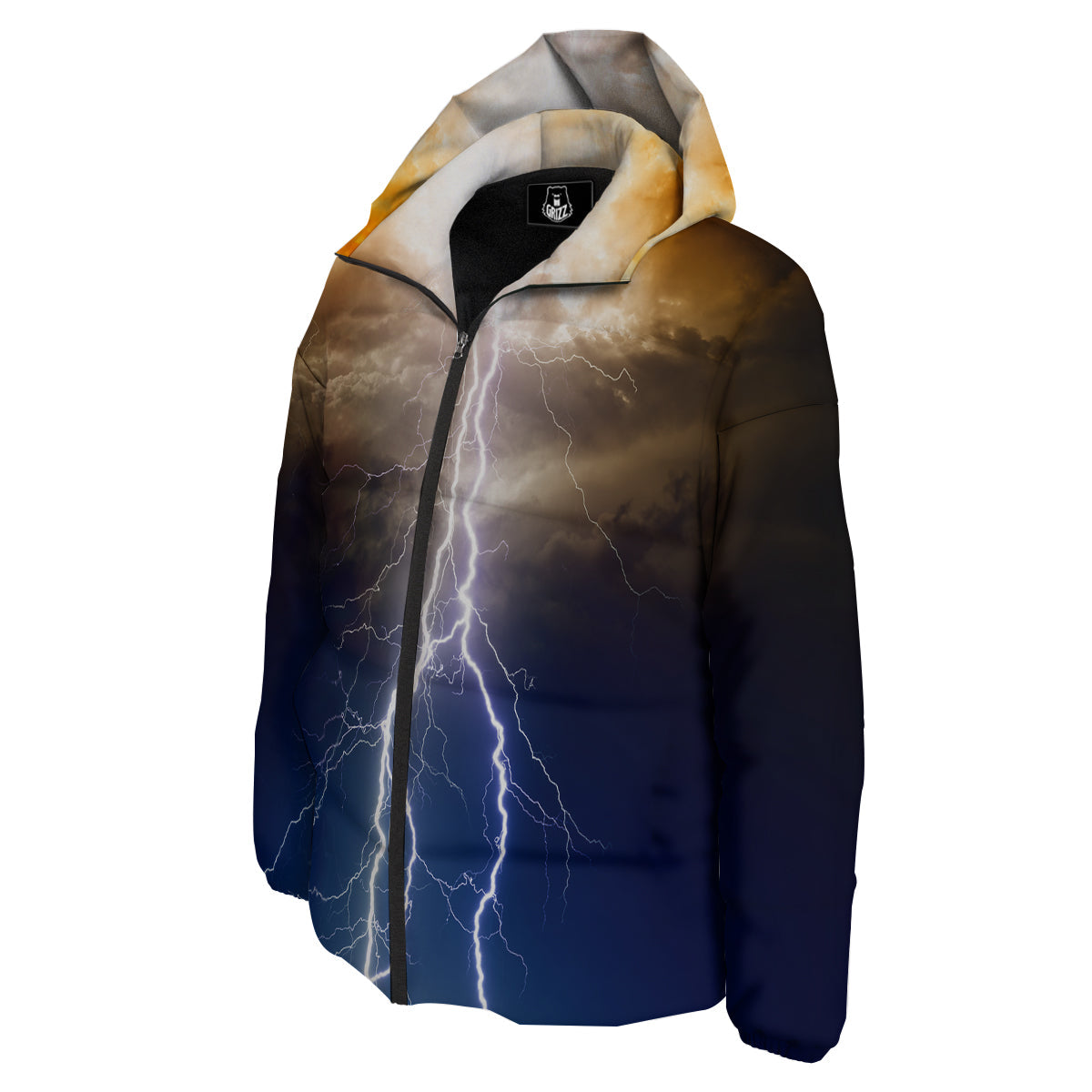 Apocalyptic Lightnings Print Down Jacket-grizzshop