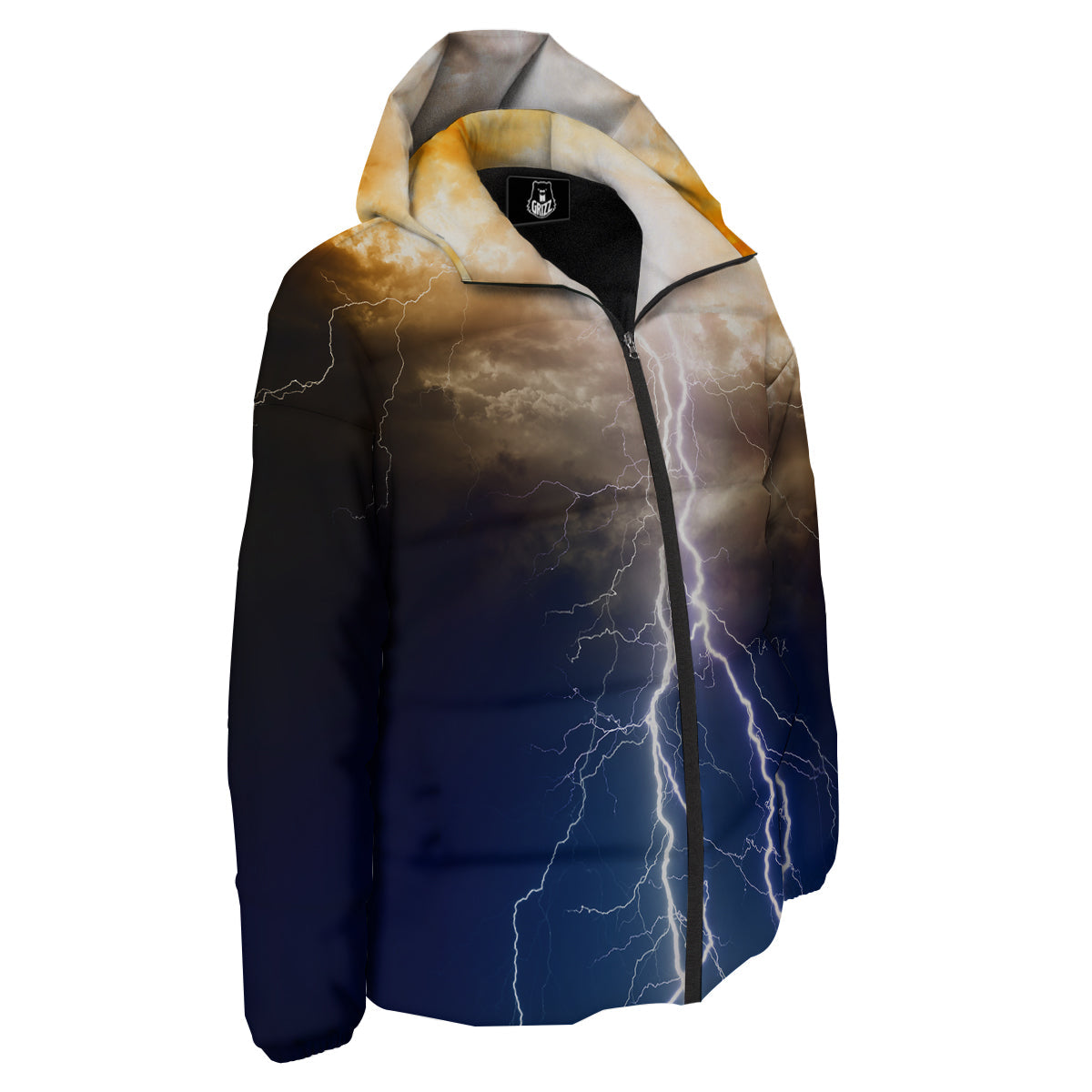 Apocalyptic Lightnings Print Down Jacket-grizzshop