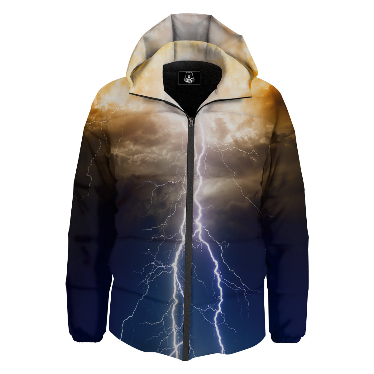 Apocalyptic Lightnings Print Down Jacket-grizzshop