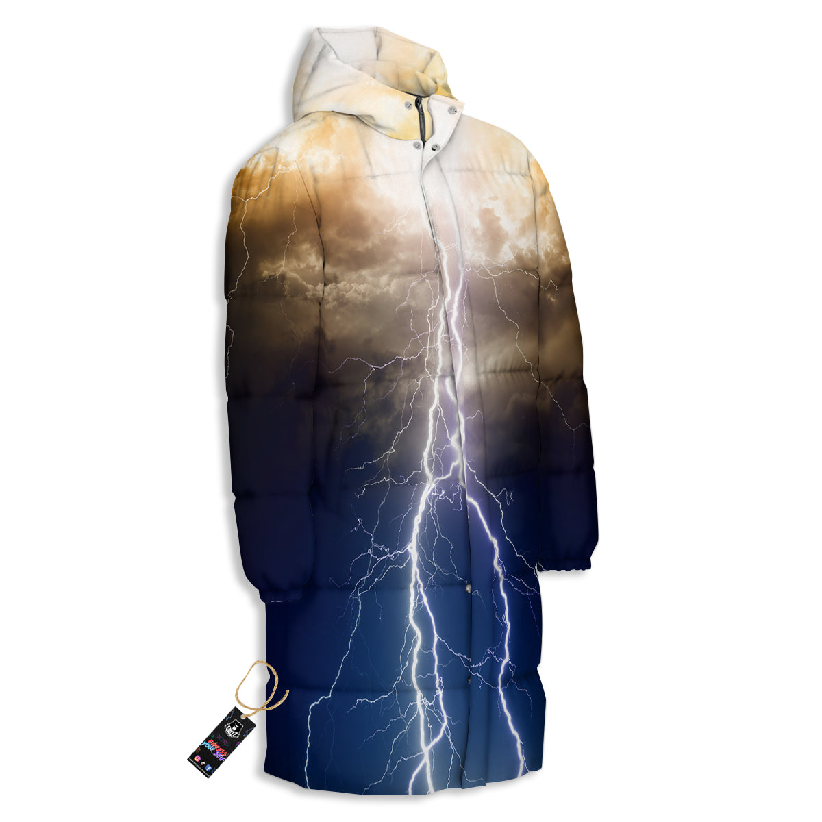 Apocalyptic Lightnings Print Long Down Jacket-grizzshop