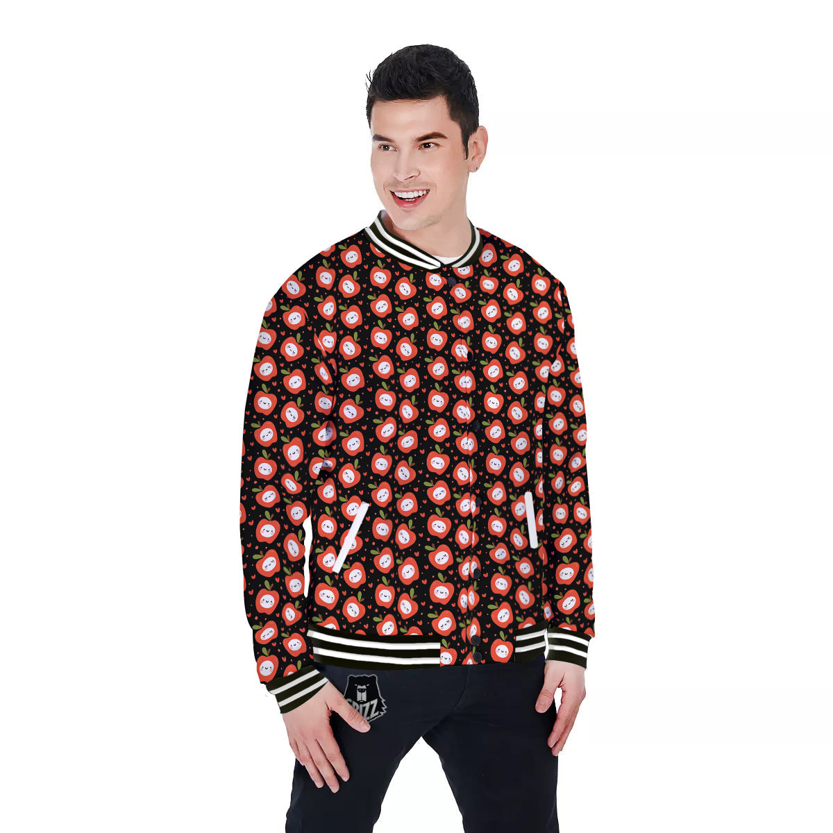 Apple Cute Print Pattern Baseball Jacket-grizzshop