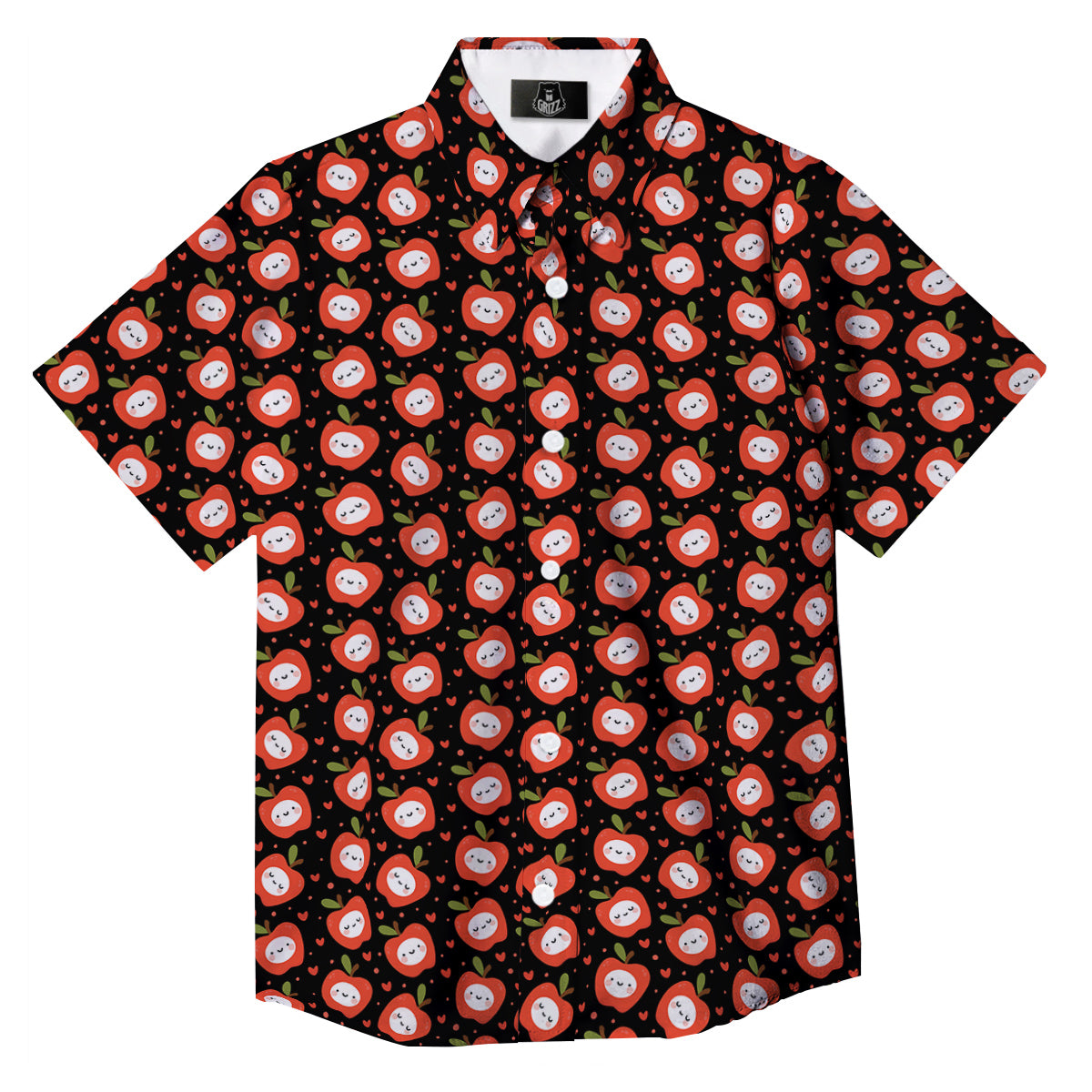 Apple Cute Print Pattern Button Up Shirt-grizzshop