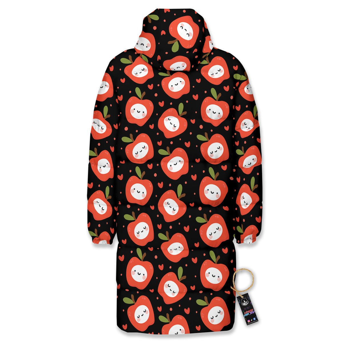 Apple Cute Print Pattern Long Down Jacket-grizzshop