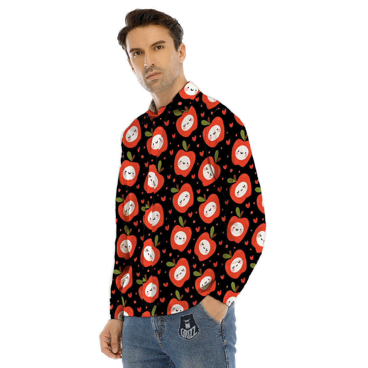 Apple Cute Print Pattern Men's Dress Shirts-grizzshop