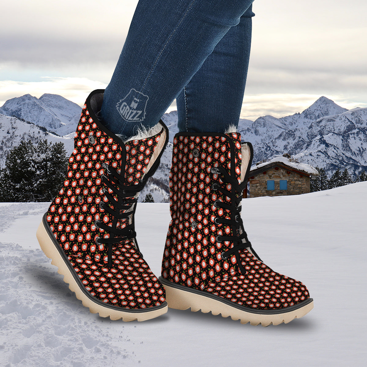 Apple Cute Print Pattern Snow Boots-grizzshop