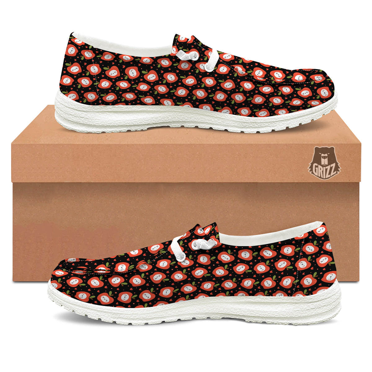 Apple Cute Print Pattern White Loafers-grizzshop