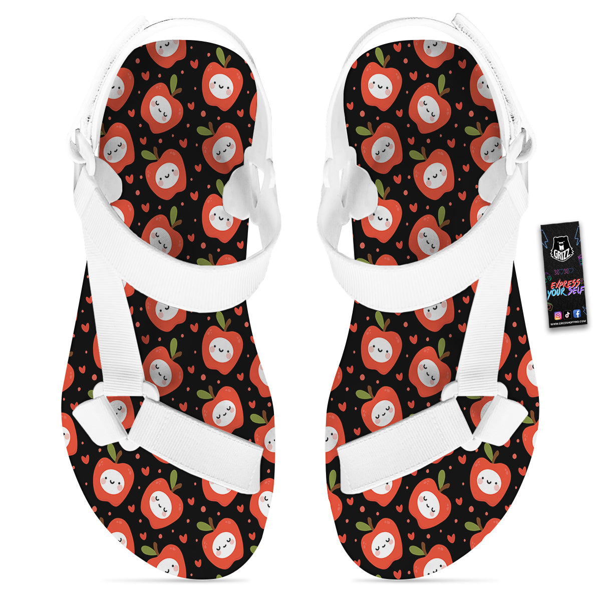 Apple Cute Print Pattern White Open Toe Sandals-grizzshop