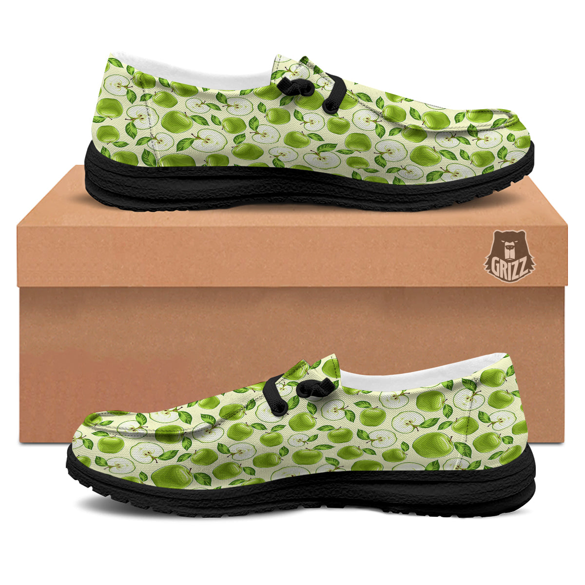 Apple Print Pattern Black Loafers-grizzshop