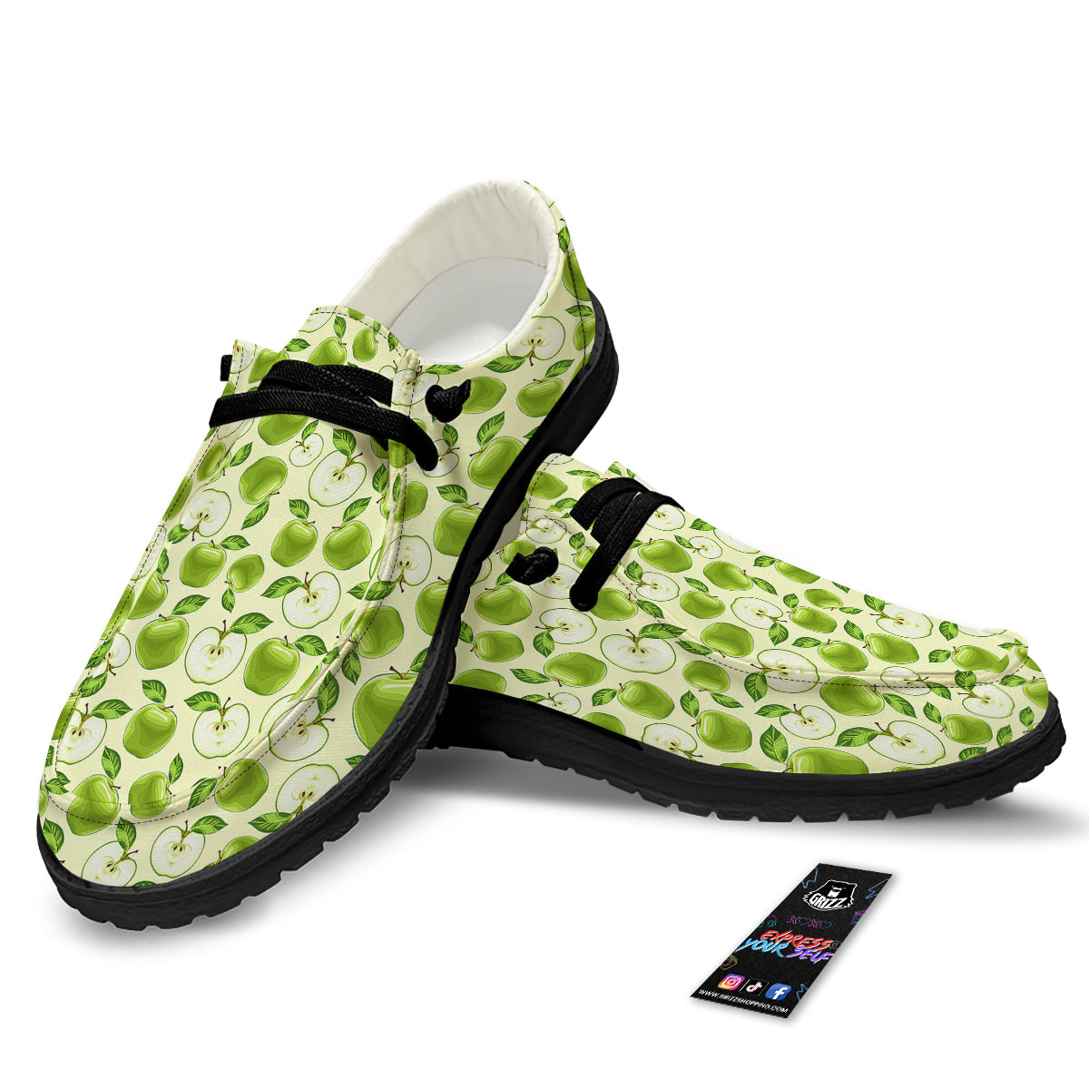 Apple Print Pattern Black Loafers-grizzshop